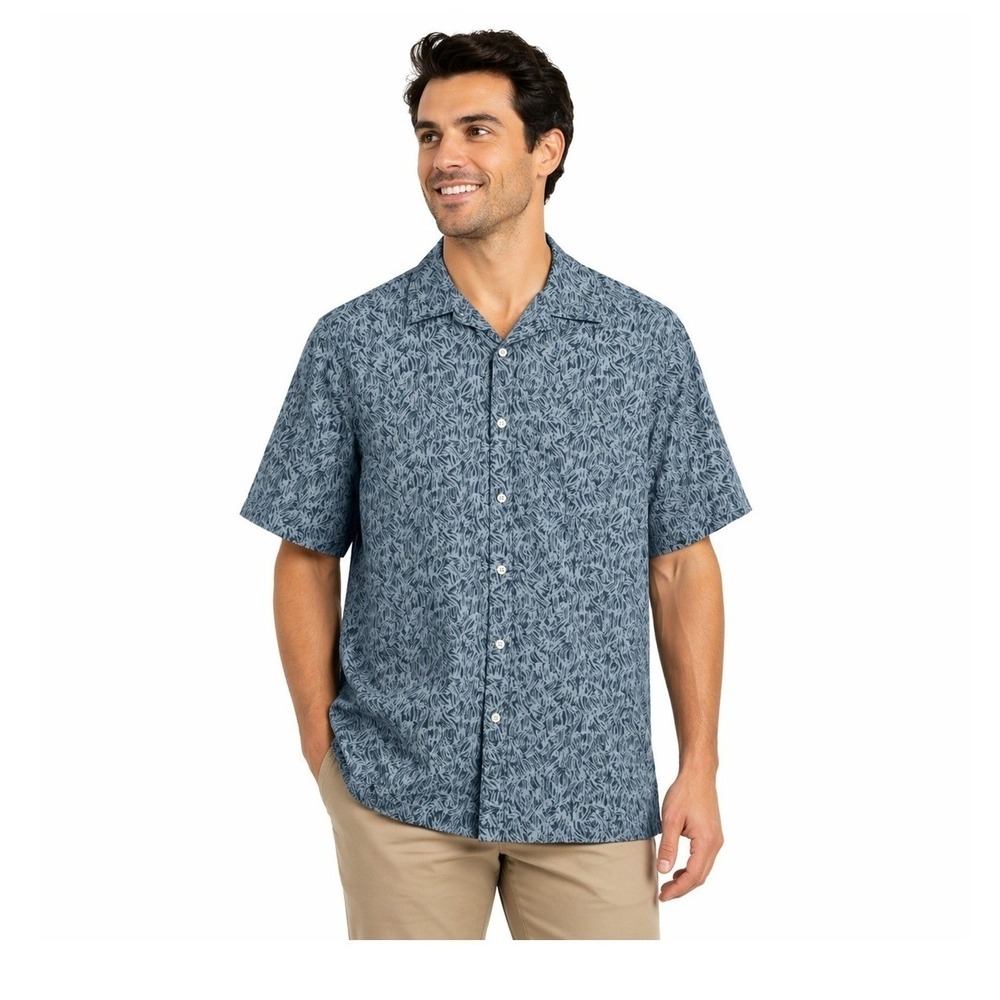 Old Navy Mens Everyday Shirt Blue Abstract Swirl Print Short Sleeve ButtonDown M